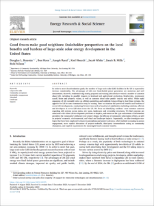 Stakeholder Perspectives on the Local Benefits and Burdens of Large-Scale Solar Energy Development in the United States